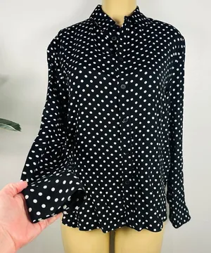 Zara Black Polka Dot Blouse Sz L Button Front Long Sleeves Shirt Top thumbnail 1