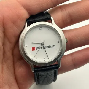 Momentum White Dial Black Leather Minimalist Watch Working New Battery thumbnail 7