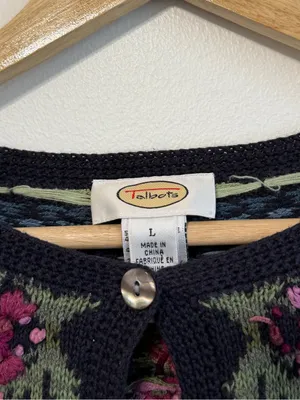 Talbots Vintage Floral Embroidered Cardigan Sweater Size Large Women’s thumbnail 2