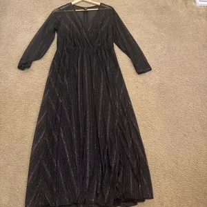 Alexa B Nites 14 Dress Sheer Metallic Gold Tread Maxi thumbnail 3