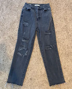 PacSun Gray Black Distressed Denim High Rise Straight Jeans Size 24 thumbnail 1