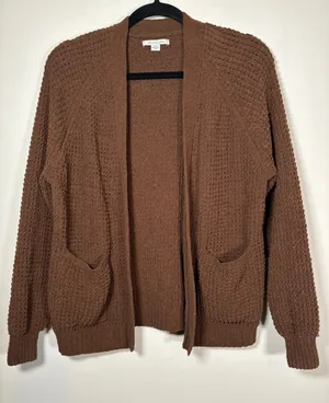 American Eagle Cardigan Sweater Brown Popcorn Waffle Knit Open Front Warm Small thumbnail 1