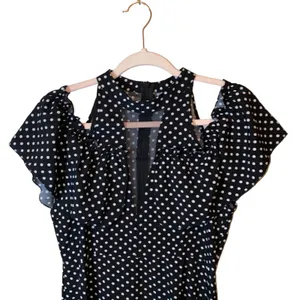 Shein‎ Black White Polka Dot Midi Dress Cold Shoulder Medium thumbnail 2
