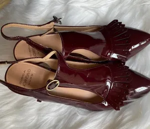 Circa Joan and David Luxe Red Leather Heels Vibrant Red Wine Leather Stiletto heel. thumbnail 5
