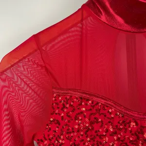 Balera Red Dancewear Sequin and Mesh Long Sleeve Biketard Romper thumbnail 5