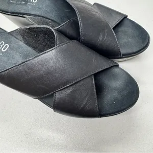 Munro Black Leather Heeled Mule Womens 7 Comfort Shoes Classic Chunky 90s Y2K thumbnail 4