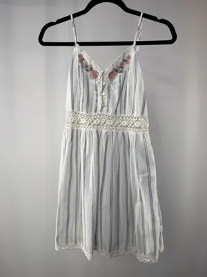 Vintage Abercrombie & Fitch Cotton Floral Embroidery Mini‎ Dress White Blue thumbnail 4