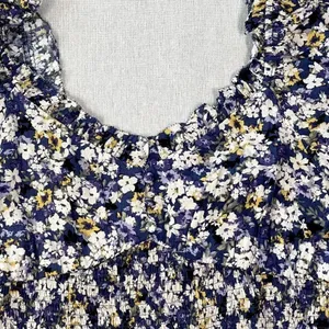 Elodie Blouse Women's Blue Floral Boho Peasant Crop Top Long Puff Slv Size L thumbnail 2