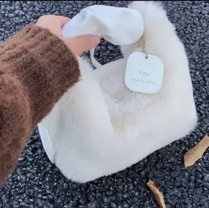 White Y2K Faux Fur Soft Two-way Crossbody Mini Handbag Purse thumbnail 2
