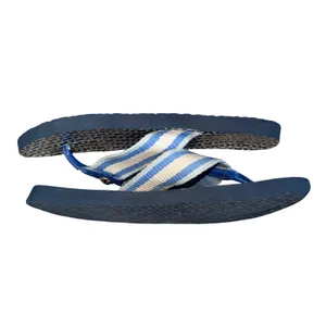 Tory Burch Striped Logo Flip Flops Women 10 Blue White Good Nautical Beach Thong thumbnail 5