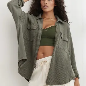 Aerie LumberJane Waffle Shirt Shacket Women’s XS Button Down Oversized Green thumbnail 1