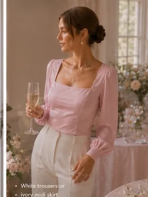 ASTR The Label Blush Pink Satin Square Neck Puff Sleeve Romantic Coquette Size M thumbnail 15