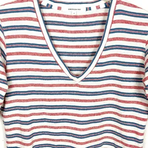 Emerson Fry Hemp Organic Cotton V-Neck Striped Top Sweater Knit Red Blue Medium thumbnail 7