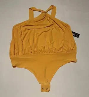 Express Yellow Sleeveless Halter Top Bodysuit Sz L Large $58 thumbnail 1