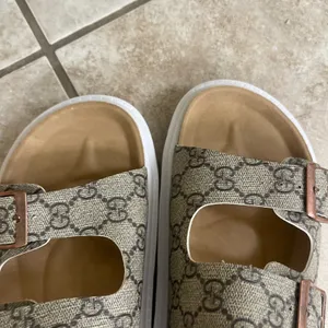 Birkenstock Arizona Platform Monogram Sandals Brown Tan White Lug Sole 38 L7 M5 thumbnail 11