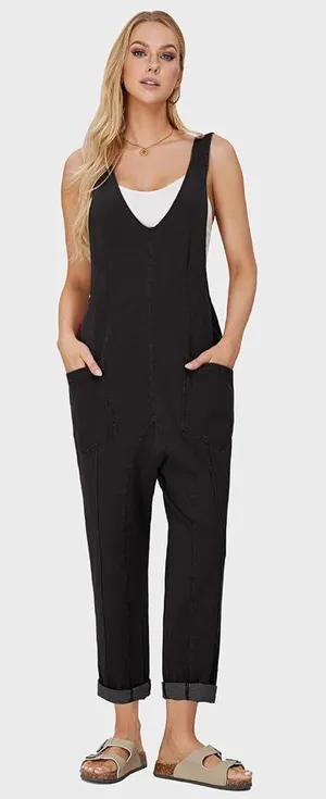 Exlura NEW High Roller Denim Bib Jumpsuit Loose Sleeveless Baggy Overalls Pockets M thumbnail 1