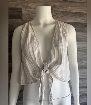 Free People Cream Sleeveless Tie-Front Tank Top thumbnail 5