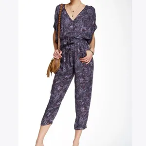 NEW Free People Universal Surplice Jumpsuit Purple Paisley Boho Cottage Whimsy L thumbnail 13
