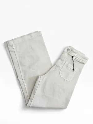 NWT Zara The Patch Pocket Wide Leg Jeans in Cream Size 6 thumbnail 6