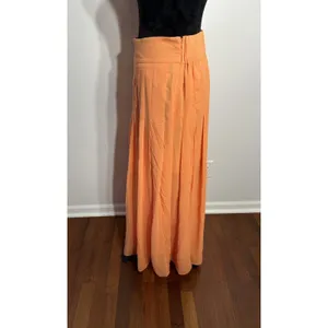 Maeve Anthropologie OrangePleated Maxi Skirt SizeMedium Elastic Waist Side Slits thumbnail 3