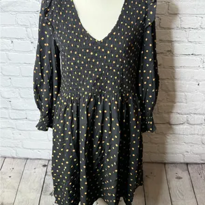 Madewell lucie smocked v neck mini dress Black Dress with Gold Dots size medium thumbnail 4