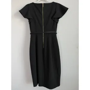 Calvin Klein Black Dress Women's Size 6 Cap Sleeves Empire Waist Gold Zip‎ Back thumbnail 7