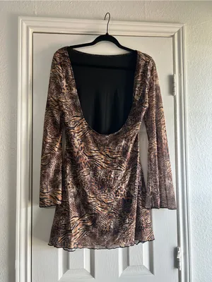 Womens Brown Animal-Print Long-Sleeve Swing Dress thumbnail 3