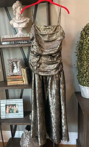 La Maise Studio Elandra Metallic Gold Draped Midi Dress Golden Womens Size Small thumbnail 3