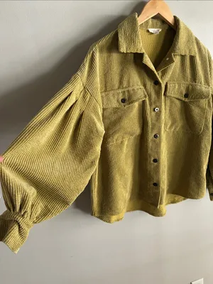 Easel Green Corduroy Shacket Small Oversized Button Front Jacket thumbnail 3