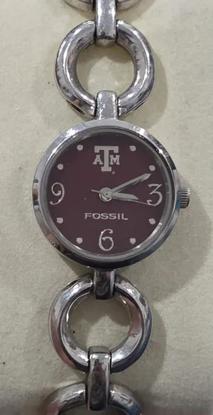 Fossil College Collection Texas A‎ & M Logo Maroon Face Silver Chain Watch thumbnail 1