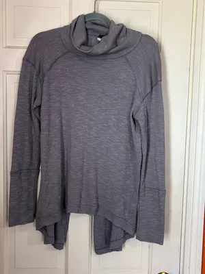 Free People We The Free Turtleneck Tunic Top Medium Gray/Tan Split Back thumbnail 10