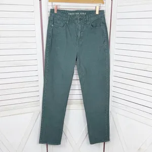 American Eagle Corduroy‎ Crop Pants Mom Straight Jean Teal Green 4 Y2K Twee thumbnail 2