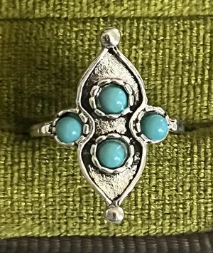Vintage/Boho Design Blue Turquoise Stainless Steel Silver Statement Ring Size 6 thumbnail 1