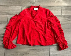 Alexis Vibrant Red Ruched Sleeve Blouse thumbnail 1