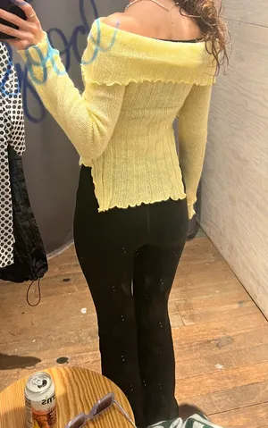 Urban Outfitters Kimchi Blue Yellow Fiona Off the Shoulder Sweater with Bow thumbnail 13