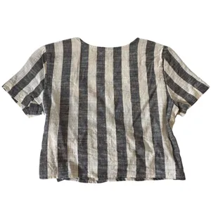 Ecote Wrap Top Black Ivory Stripe Cotton Tie Waist‎ Short Sleeve S Boho thumbnail 2