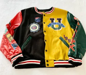 Unbranded Colorblock Varsity Jacket Women Sz M Multi-Color Y2K Patchwork Fleece‎ thumbnail 1