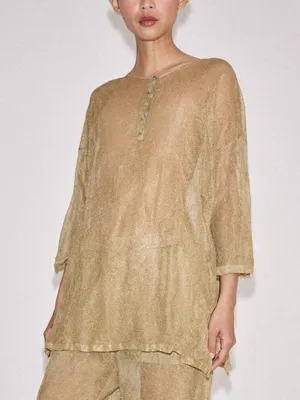 Zara NWT Metallic Gold oversized Tunic Top cover up thumbnail 5