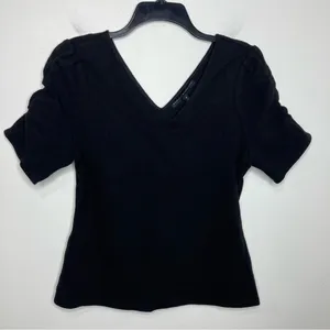 White‎ House Black Market black b-neck blouse rouched sleeve women’s size medium thumbnail 1