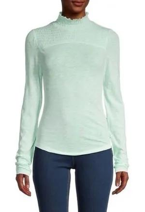 Free‎ People Caroline Iced Aqua Long Sleeve Shirred Turtleneck Top Size M NWT thumbnail 1