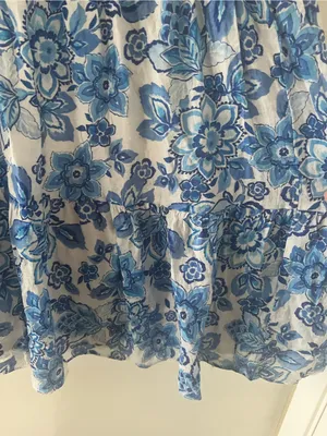 1.State Blue White Floral Puff Sleeve Mini Dress Large Cottagecore Prairie thumbnail 4