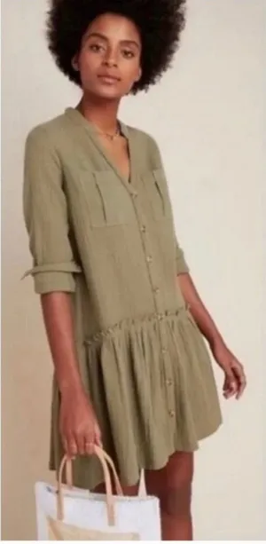 Anthropologie Maeve Katie Textured Gauze Utility Drop Waist‎ Dress thumbnail 1