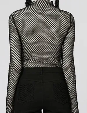 SheIn Black Mesh Punk Rave Mesh Fishnet Zip-up Top thumbnail 9
