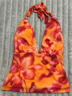 wild fable Orange and Pink Floral Halter One-Piece thumbnail 1
