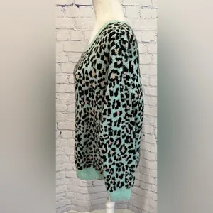 PINK Victoria’s Secret Cheetah Print Oversized Aqua/ Black Chunky Sweater Medium thumbnail 3