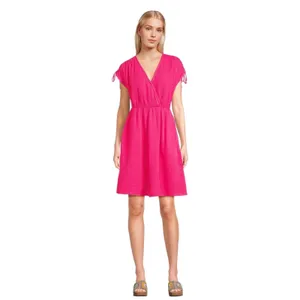 Time and Tru Womens Dress Size XS Pink Midi Front Detail Short Sleeve Flowy thumbnail 2