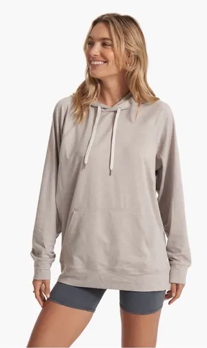 Vuori Halo Oversized Long Sleeve Pullover Hoodie Oatmeal Heather Beige Tan Small thumbnail 1