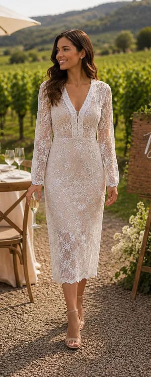 Bronx & Banco White Lace Floral Illusion Midi Dress Fits S Ethereal Elegance thumbnail 1