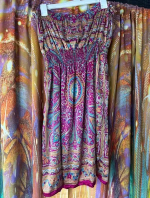 Boho Strapless Paisley Mini Dress ✨ Purple thumbnail 2