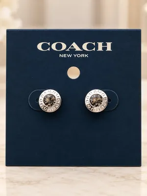 Coach Signature Crystal Logo Stud Earrings Silver-Tone NWT thumbnail 2